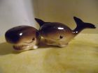 Vintage brown whale ceramic salt and pepper shakers