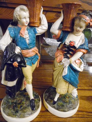 Vintage Pair rare NIEPOLD BORGHESE large Victorian figurines 13" chalk
