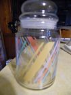 Vintage fiesta  pastel diagonal multi stripes lidded glass canister