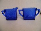 Hazel Atlas cobalt blue chevron creamer and sugar set