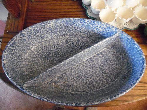 N S Gustin Los Angeles Blue stipple divided oval baker dish