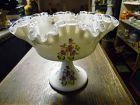 Vintage Fenton silvercrest violets in the snow double ruffled compote