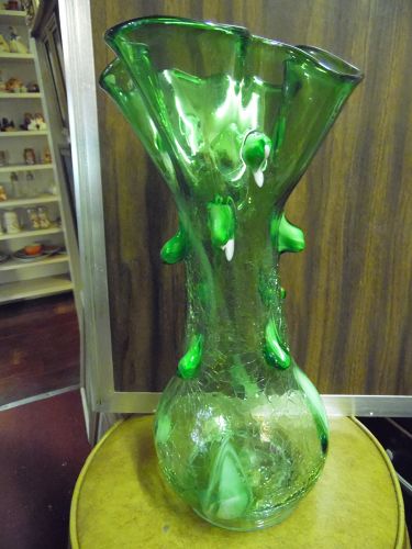 Lovely Large Zarrin Darius art glass green crackle vase 16.25"