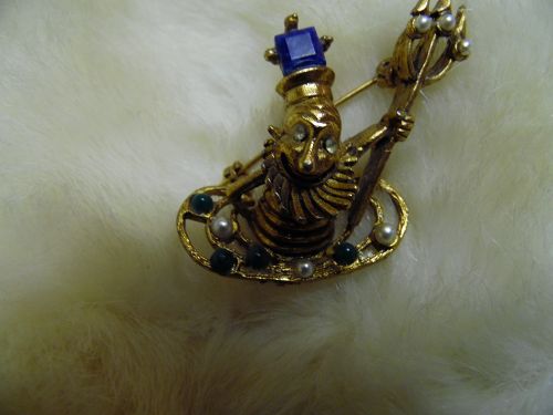 Vintage Whimsical  Neptune Poseidon Aquarius Triton Devil brooch pin