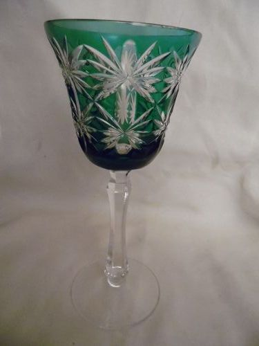 Kusaks Cut Glass Works Butterfly Emerald cut to clear crystal goblet