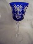 Kusaks Cut Glass Works Butterfly Cobalt cut to clear crystal goblet