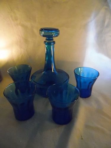 Turquoise glass decanter and glasses Belgium