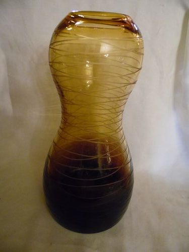 Lovely amber to brown mold blown vase with cut spirals 11"