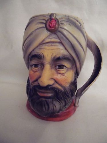 Tilso Japan Hand painted Mug Mid eastern Man Face Feather Handle