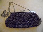 Lovely  brown vintage bugle beaded purse with ric-rac pattern