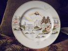 Hand painted Kutani Dinner plate KUT143 Fuji bridge birds trees lake