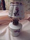 Pretty vintage Moss Rose ceramic mini oil lamp 7"