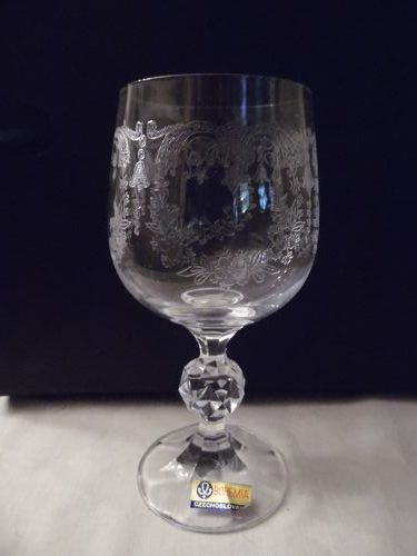 Bohemia Crystal Cascade etched wine goblet made in Czechoslovakia