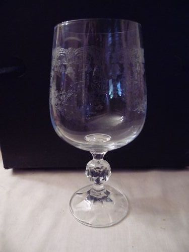 Bohemia Crystal Cascade etched water goblet made in Czechoslovakia