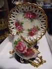 Vintage Japan lustre fancy teacup and saucer with roses toes feet legs