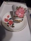 Windsor bone china teacup and saucer large pink roses