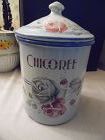 Antique Japy original French enamel chicoree canister floral roses