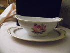 Noritake N212 pink rose laurel pale yellow bands gravy boat attached
