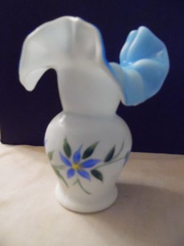 Pretty blue and white satin ruffled vase hand painted