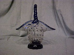 Art glass basket with cobalt trim