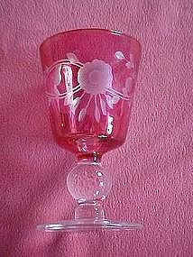 Glastonbury Lotus 553 cranberry cut floral tall goblet