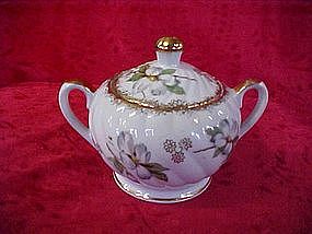 Sugar bowl with handpainted flower blossom decor