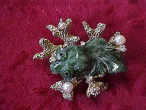 Jade and pearl coy / beta fish pin by Swoboda