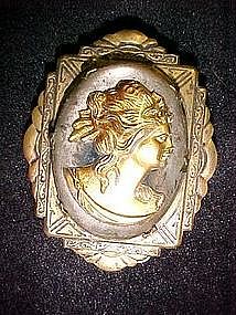 Large reverse painted cameo pin, OLD