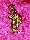 Gold tone clown with umbrella, pin by JJ