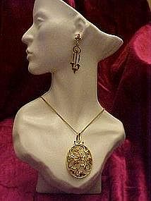 Pendant and Earrings set, Enameled filligree