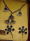 Emerald green rhinestone pendant with earrings