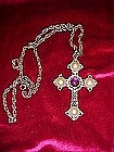 Sarah Coventry cross with faux pearls & amethyst stones