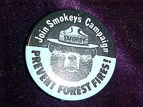 Smokey the bear campaign button, blue