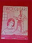 Two guitars, sheet music with Russian & English text