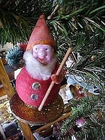 Spun cotton paper mache Santa Christmas ornament