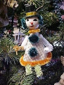 Vintage paper and chennile snowman on skiis ornament