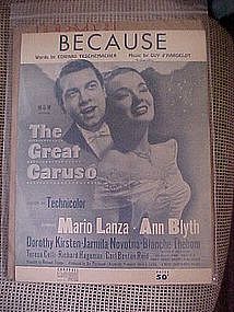 Because, sheet music from "The Great Caruso"