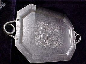 Vintage aluminum serving tray with floral design