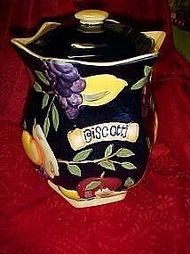 Hand painted, bold fruit decorated cookie jar