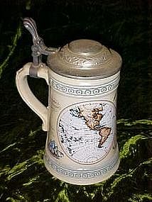 Authentic West Germany beer stein, hemisphere maps