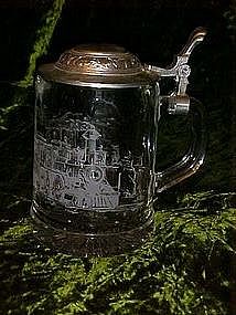 ALWE  Crystal beer stein with  train scene, Germany