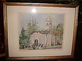 Mission Santa Cruz print by Bessie Lasky 1949