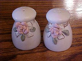 China salt and pepper shaker set with sculpted roses