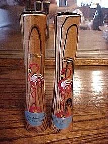Wood souvenir s&p shakers with hand painted flamingos