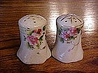 Hand painted salt and pepper shakers, blue bird & roses