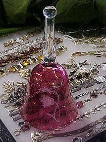 Hand blown etched ruby stain glass bell