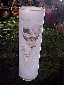 Enesco satin vase with portrait of a lady