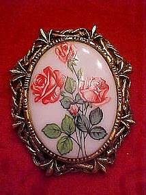 Hand painted china pin, Roses