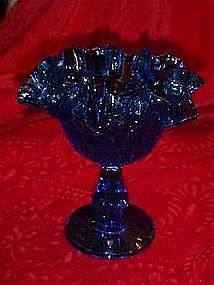 Fenton blue colonial thumbprint ruffled compote