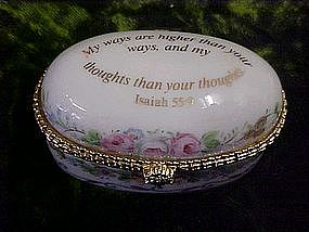 Porcelain trinket box, Issiah 55:9, with dainty roses